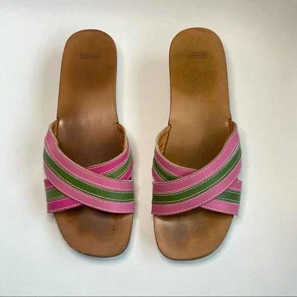 Coach Clog Mule Leather Stripe Sandal - Picture 14 of 16